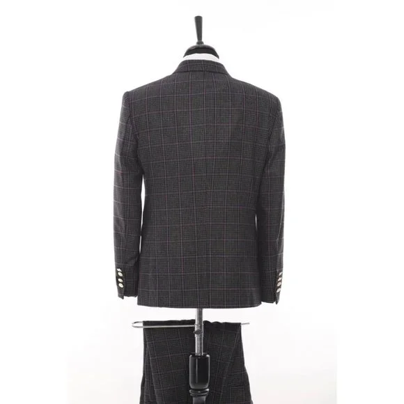 Derman Double Breasted Black Check Suit 2 Piece Suit